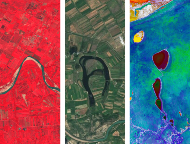Colorful satellite images of landforms spell out the acronym NAI